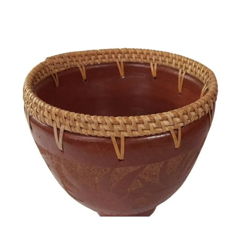 Earthenware Carved Bowl Animal Trees Brown‎ Reddish Decorative Wicker Acc…